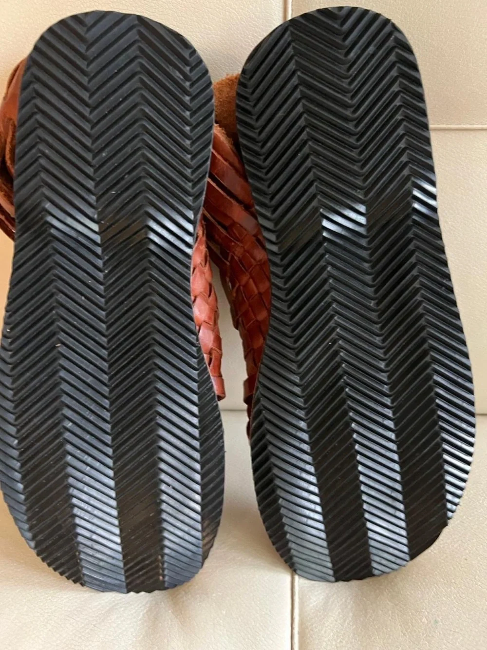 Will Leather Goods Men's Woven Leather Sandals in Chestnut Brown